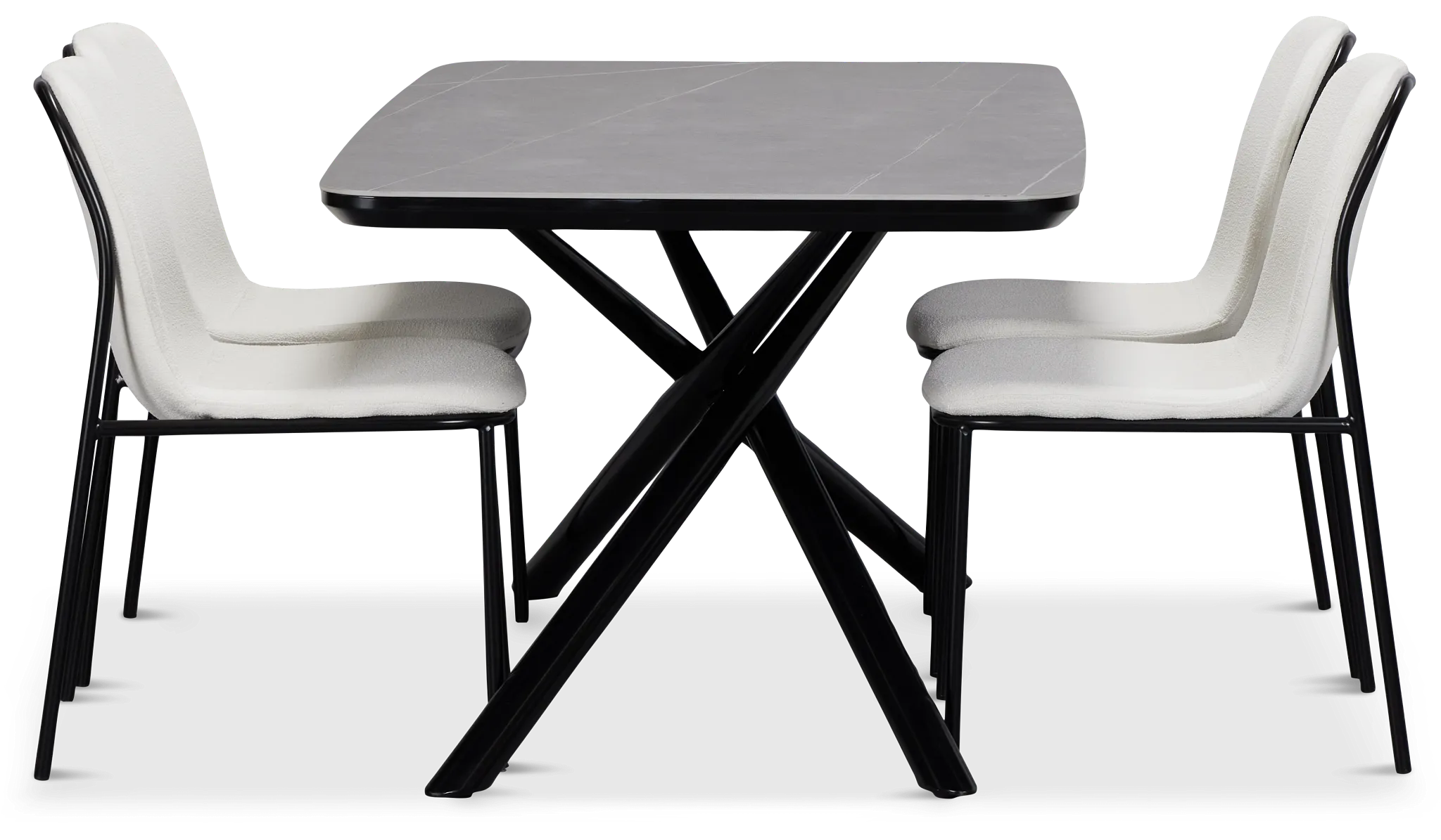 Palos Gray Rect Table & 4 White Upholstered Chairs