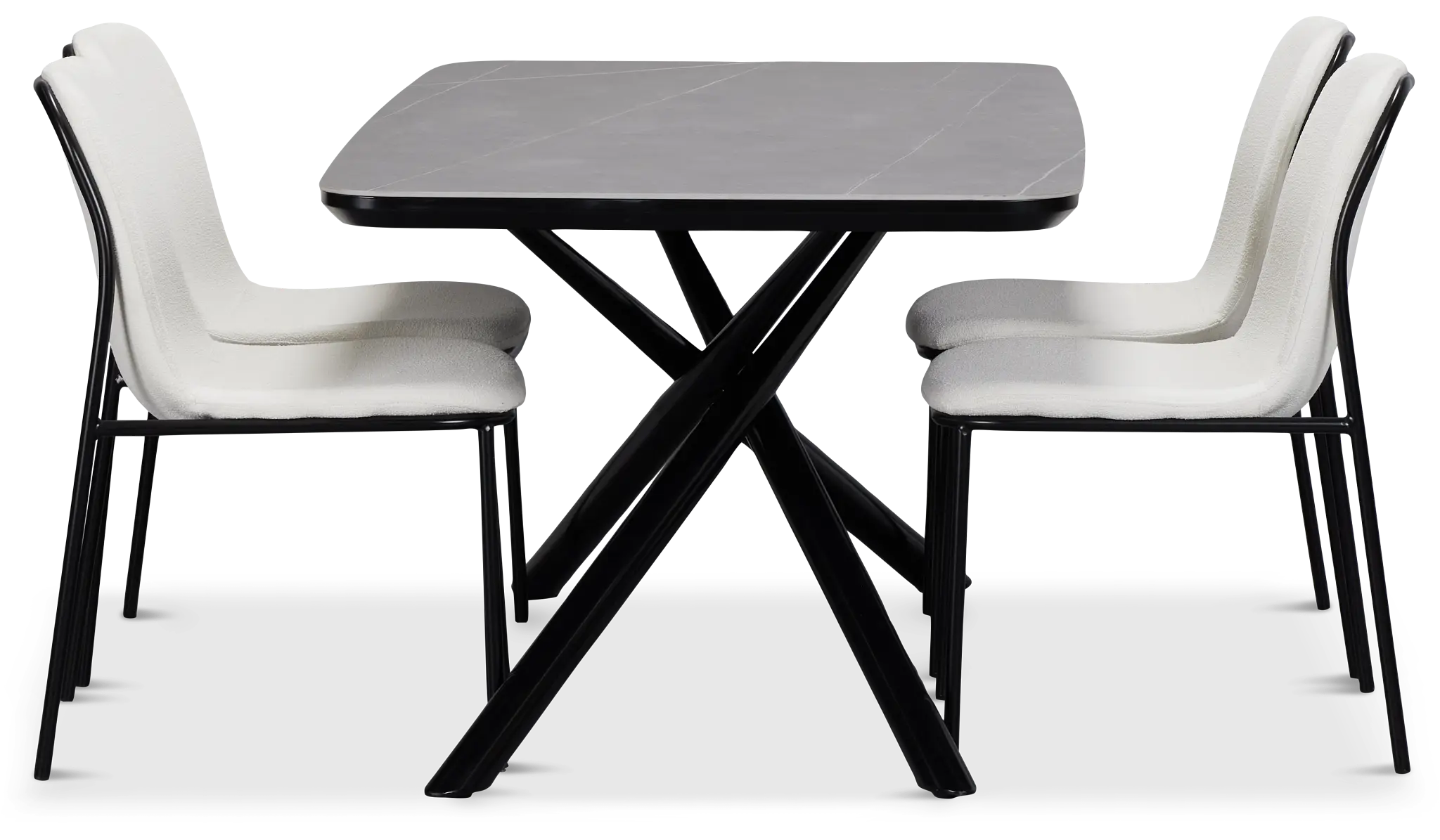 Palos Gray Rect Table & 4 White Upholstered Chairs Palos Gray Rect Table & 4 White Upholstered Chairs