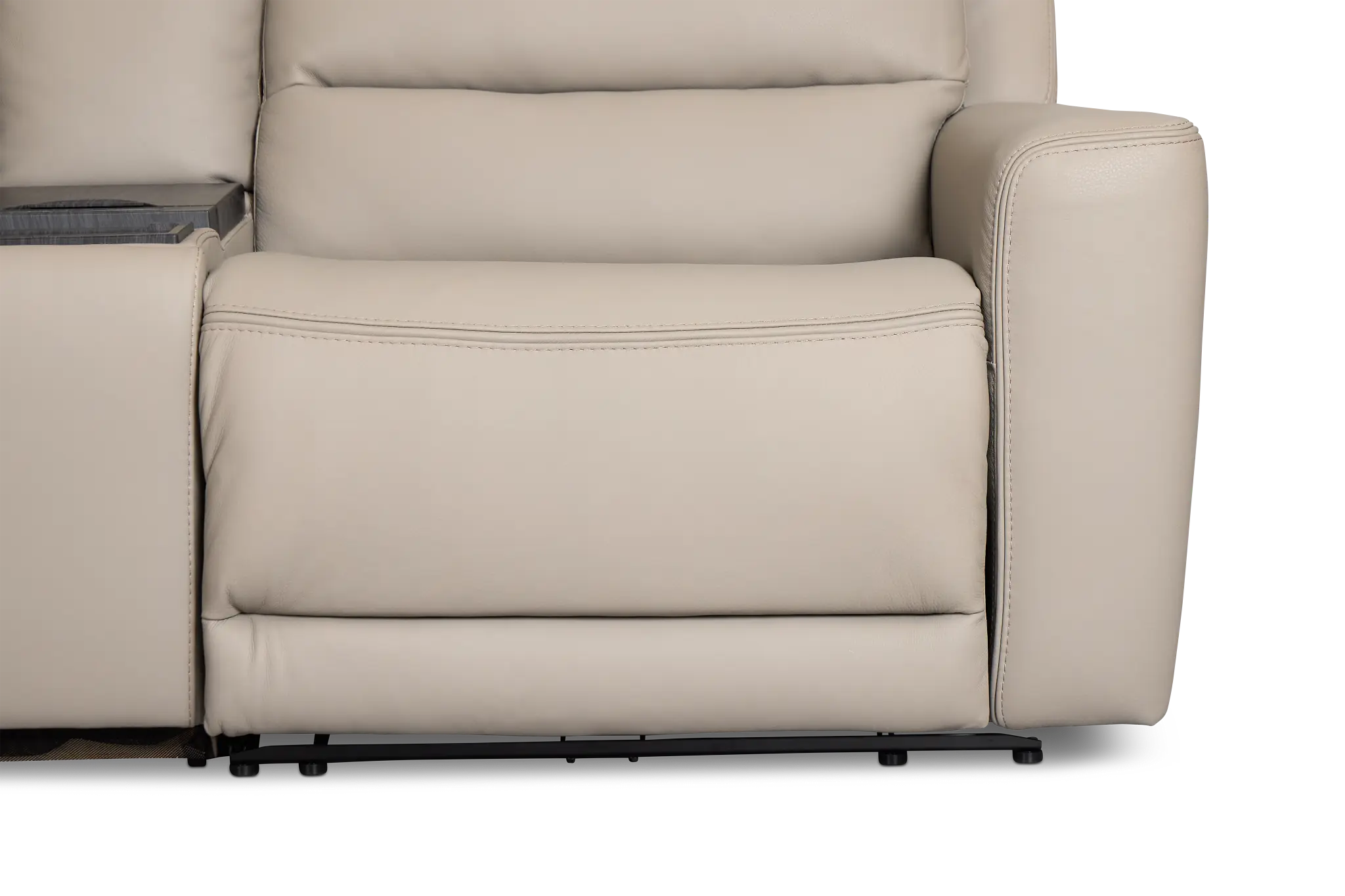 Wilder Taupe Leather Medium Dual Power Sectional W/refrigerated Console Wilder Taupe Leather Medium Dual Power Sectional W/refrigerated Console