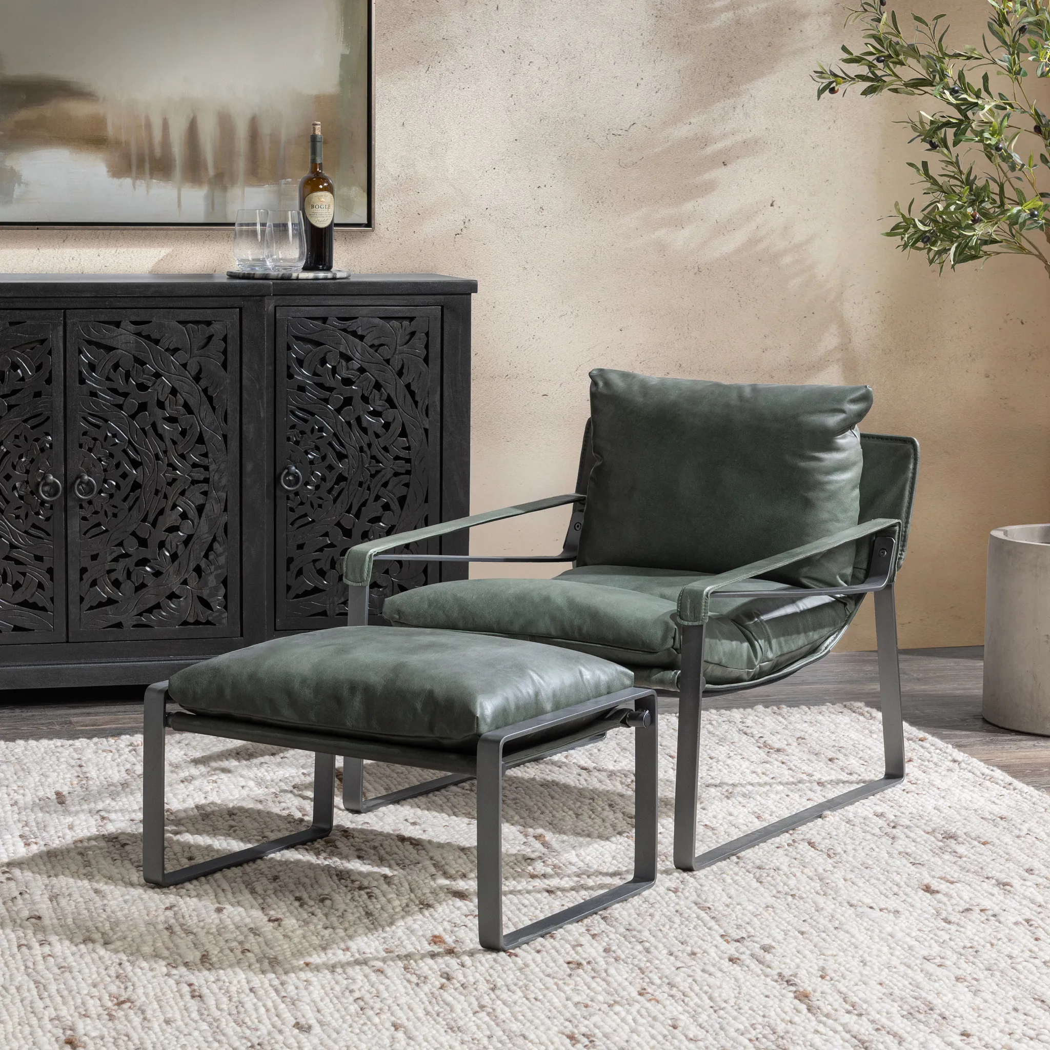 Times Green Leather Accent Chair
