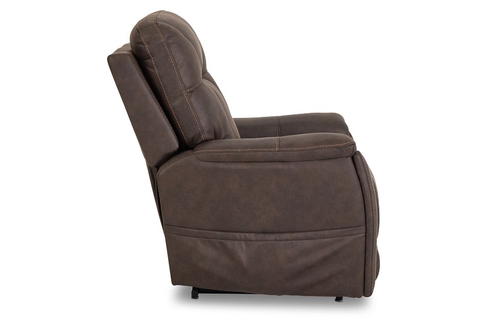 Akron Dark Brown Micro Power Lift Recliner With Power Lumbar
