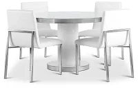 Miami White 47" Round Table & 4 Upholstered Chairs