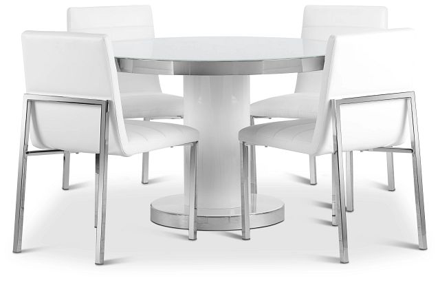 Miami9 White 47" Round Table & 4 Upholstered Chairs (0)