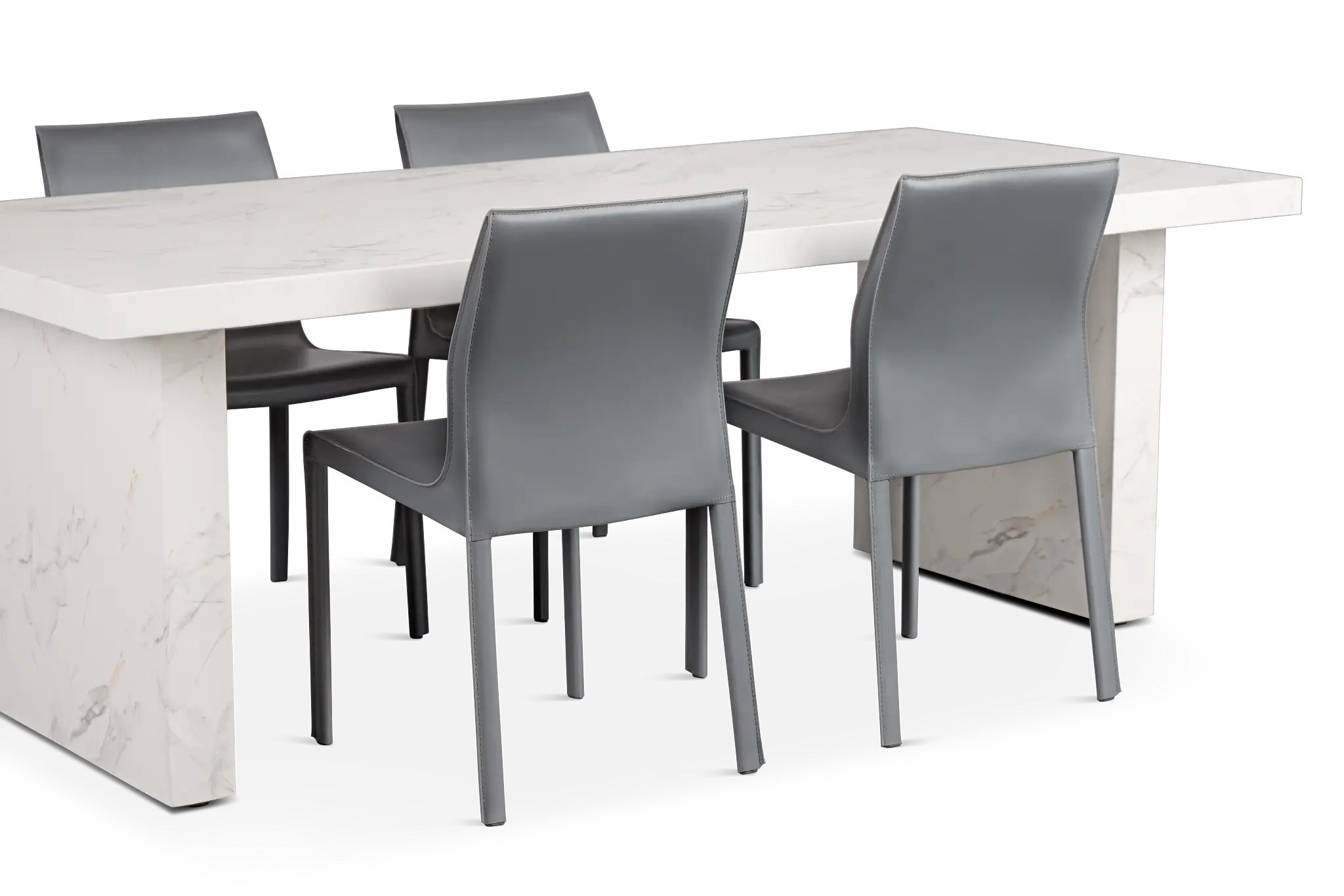 Viscaya White Rect Table & 4 Gray Upholstered Chairs Viscaya White Rect Table & 4 Gray Upholstered Chairs