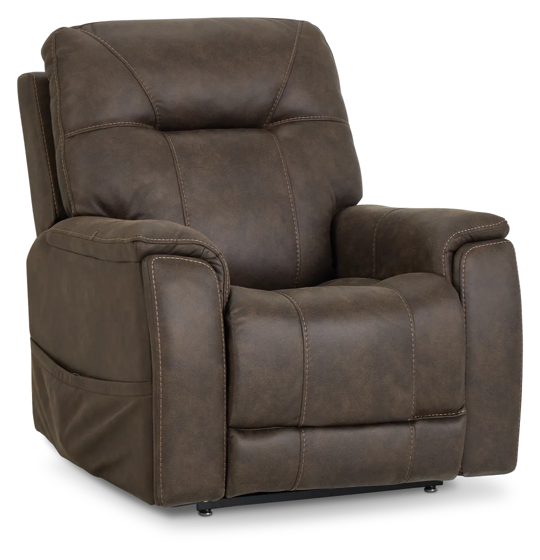 Akron Dark Brown Micro Power Lift Recliner With Power Lumbar