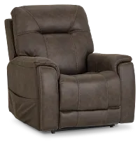 Akron Dark Brown Micro Power Lift Recliner With Power Lumbar