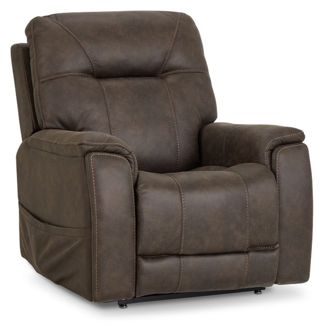 Akron Dark Brown Micro Power Lift Recliner With Power Lumbar