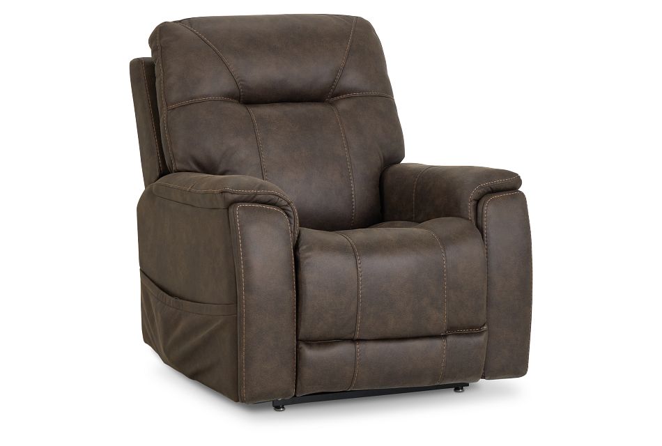 Akron Dark Brown Micro Power Lift Recliner With Power Lumbar