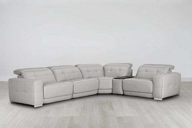 Reva Gray Leather Small Dual Power Reclining Two-arm Sectional