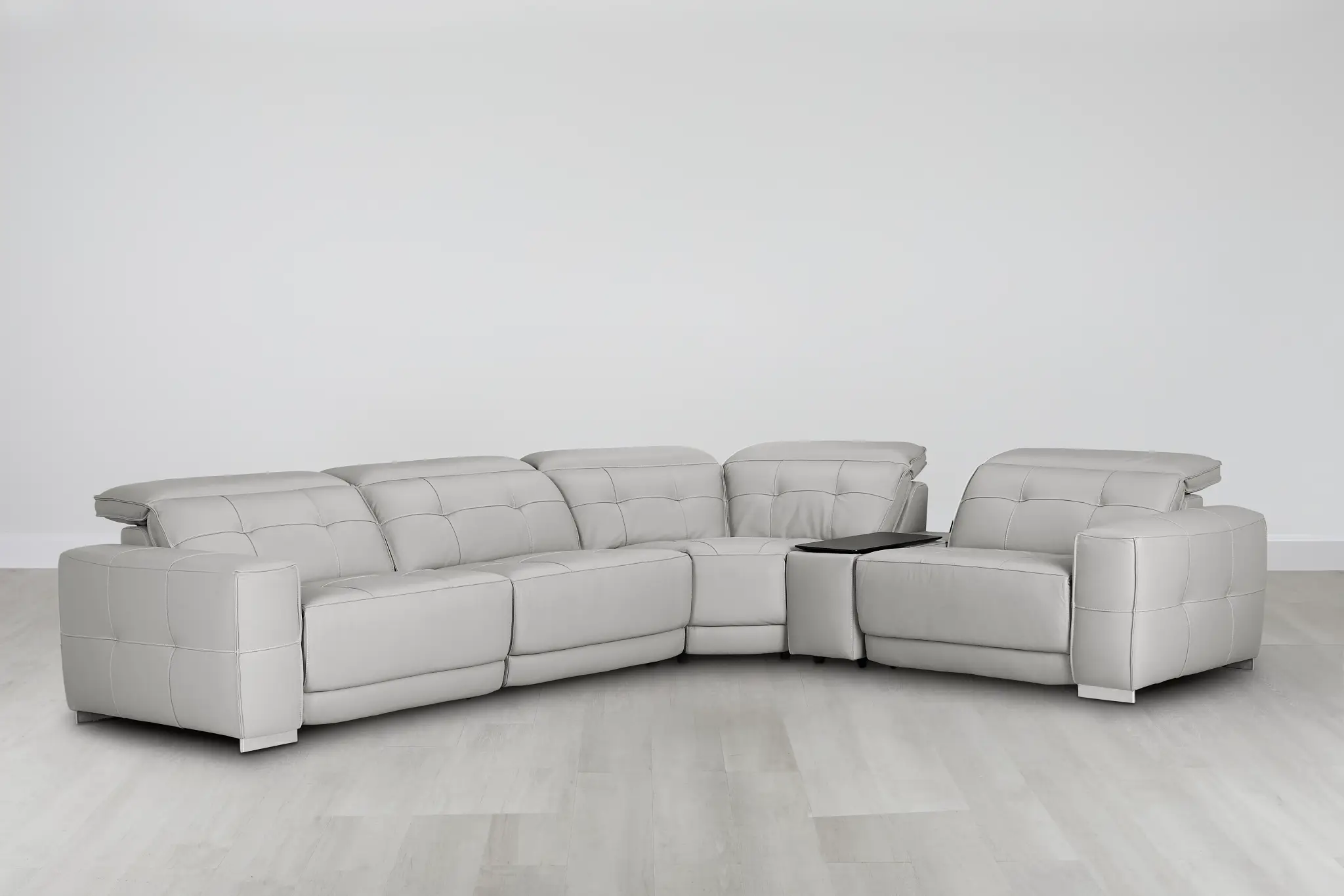 Reva Gray Leather Small Dual Power Reclining Two-arm Sectional Reva Gray Leather Small Dual Power Reclining Two-arm Sectional