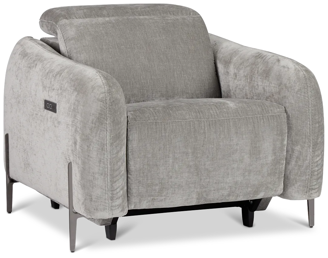 Zuri Gray Velvet Power Recliner With Power Headrest