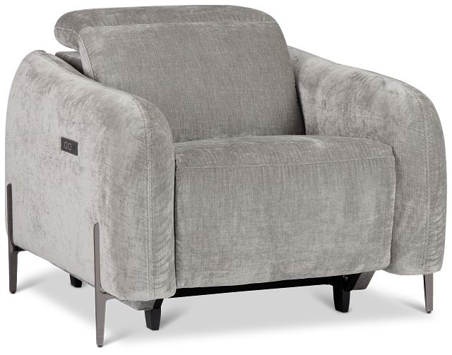 Zuri Gray Velvet Power Recliner With Power Headrest