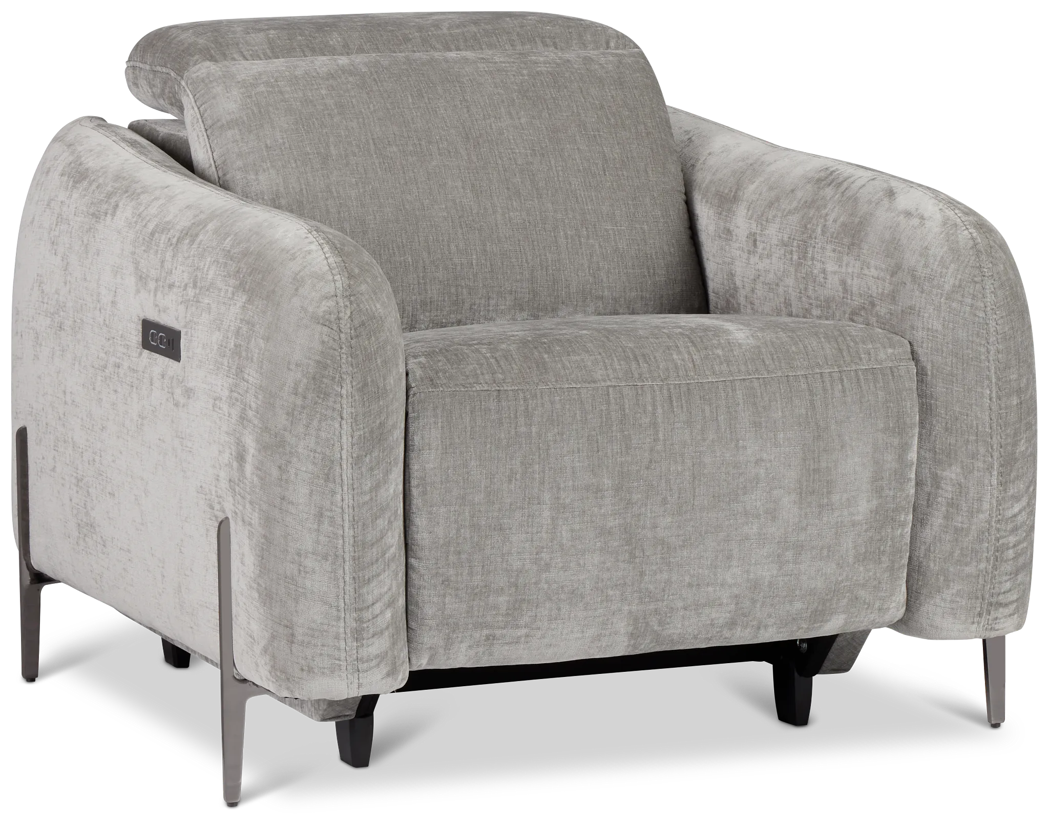 Zuri Gray Velvet Power Recliner With Power Headrest