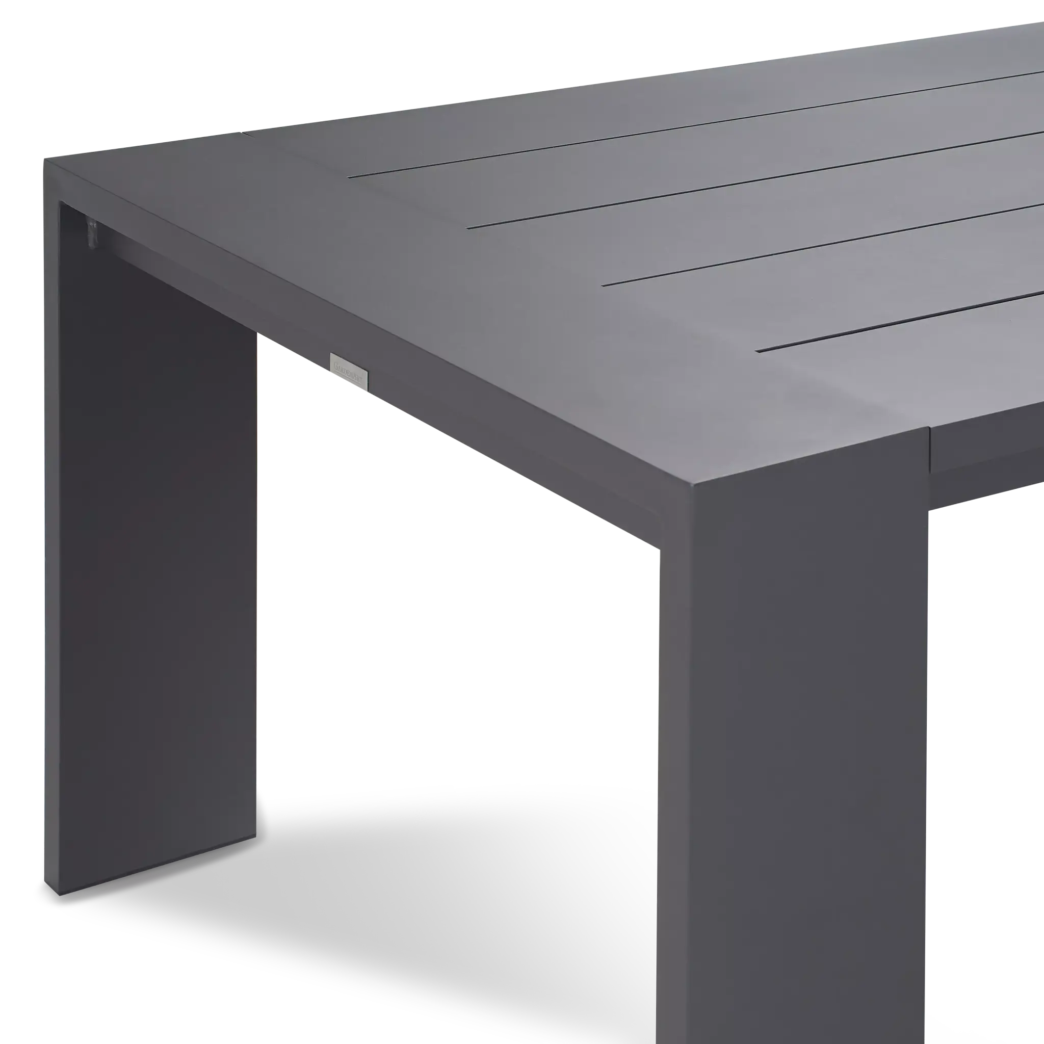 Linear Dark Gray White 110" Aluminum Table & 4 Cushioned Side Chairs Linear Dark Gray White 110" Aluminum Table & 4 Cushioned Side Chairs