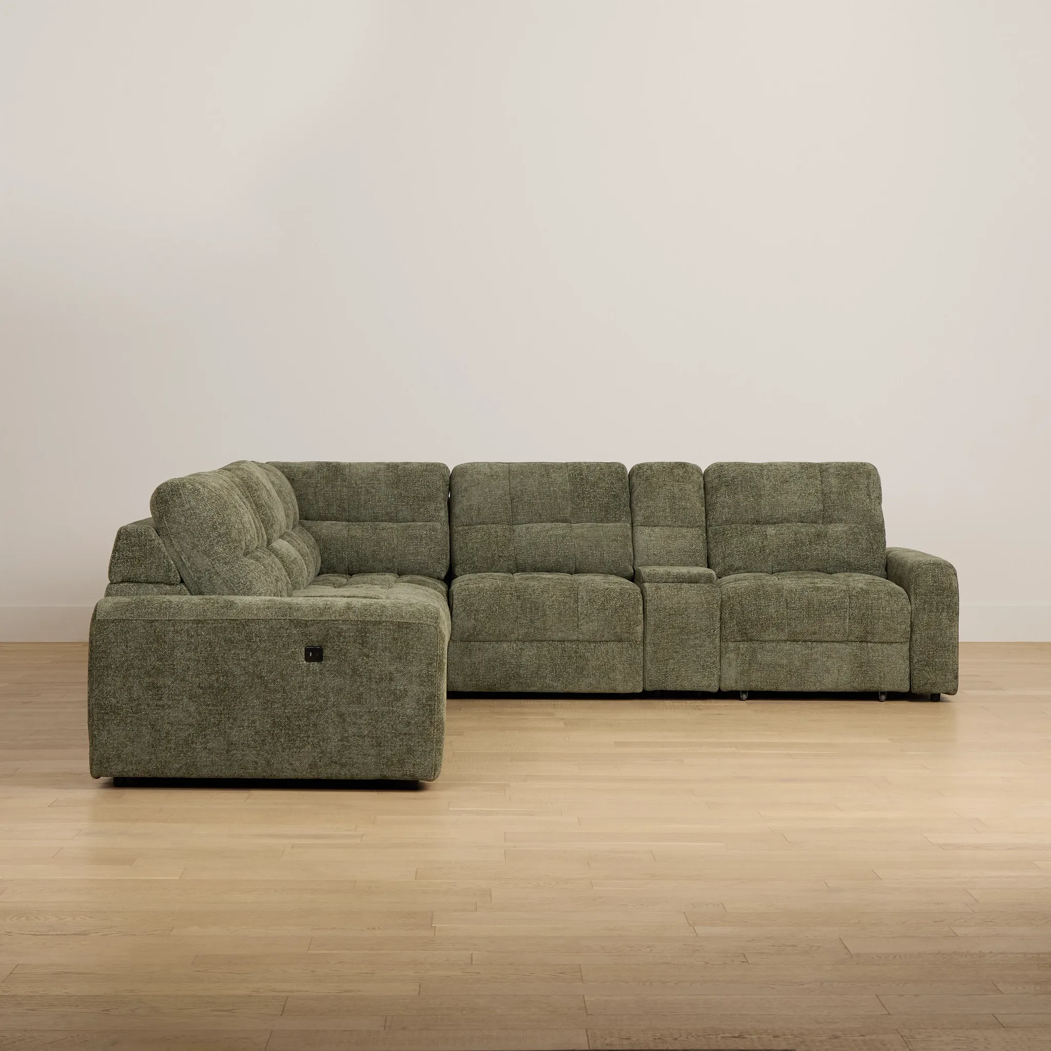 Hendrix Green Fabric Large Dual Power 2 Arm Extension Chaise Sectional