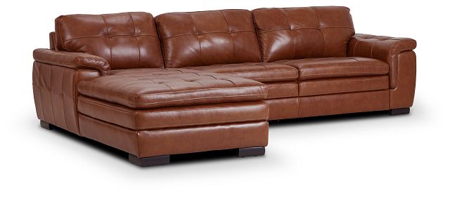 Braden Medium Brown Leather Small Left Chaise Sectional