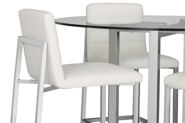 Amalfi White Glass High Table & 4 Upholstered Barstools