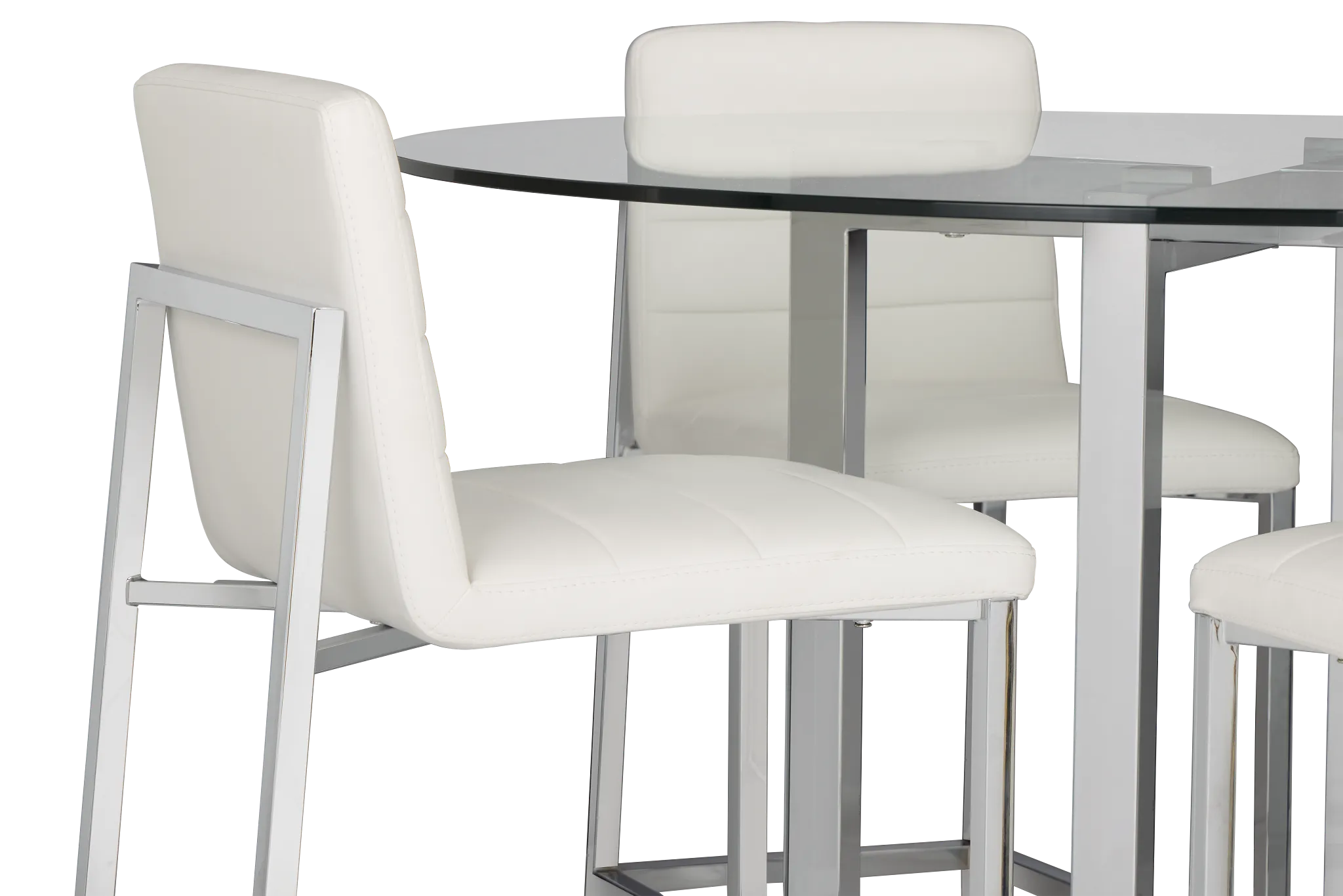 Amalfi White Glass High Table & 4 Upholstered Barstools