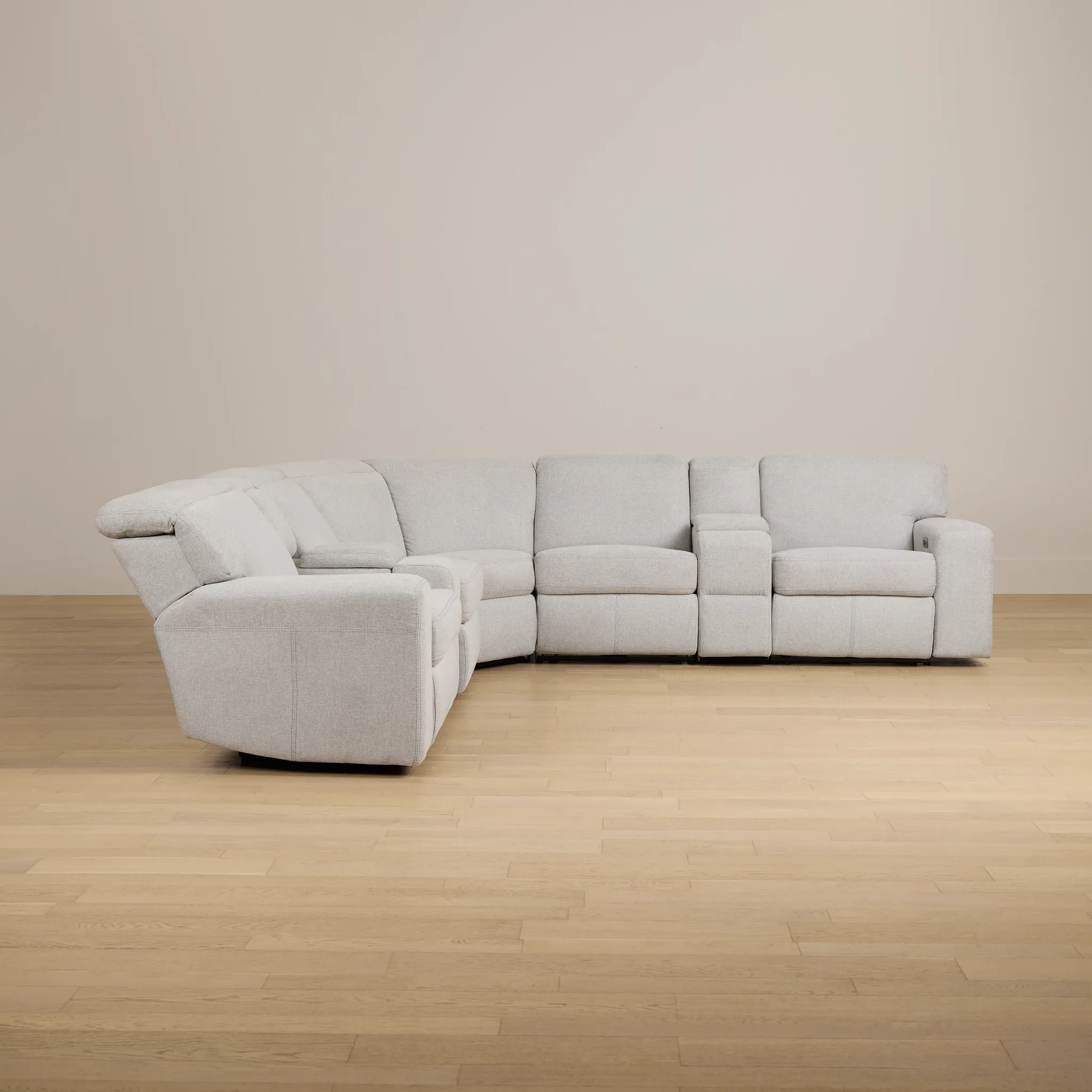 Callum Light Gray Fabric Large Triple Power Reclining Two-arm Sectional