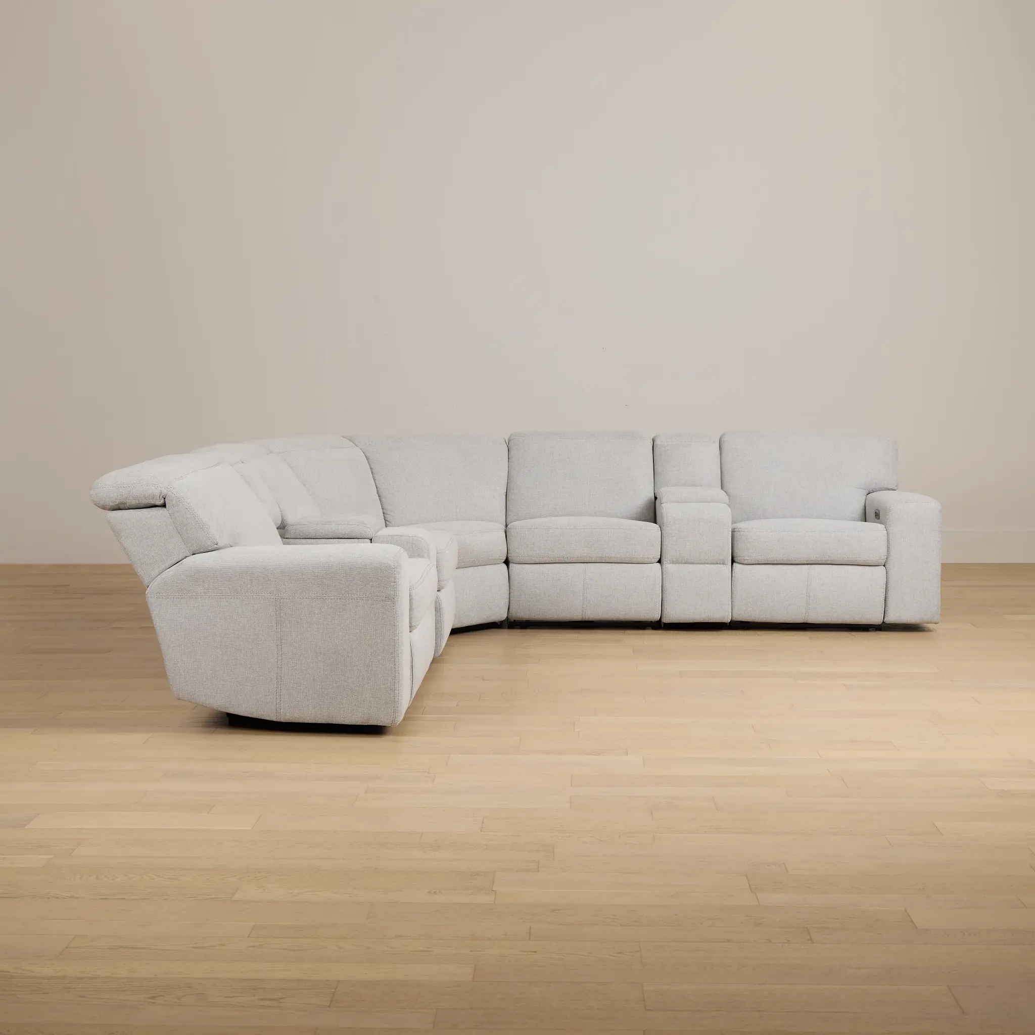 Callum Light Gray Fabric Large Triple Power Reclining Two-arm Sectional Callum Light Gray Fabric Large Triple Power Reclining Two-arm Sectional