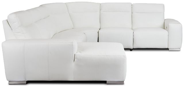 Elba White Leather Large Dual Power Left Chaise Sectional