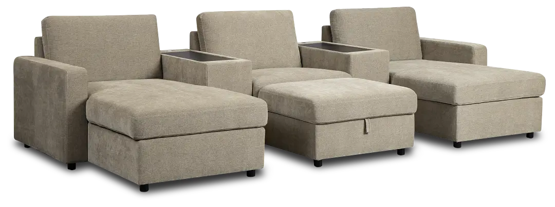 Addie Gray Fabric 6-piece Home Theater With Storage Consoles Addie Gray Fabric 6-piece Home Theater With Storage Consoles