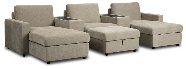Addie Gray Fabric 6-piece Home Theater With Storage Consoles