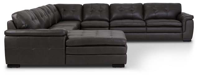 Braden Dark Gray Leather Large Left Chaise Sectional