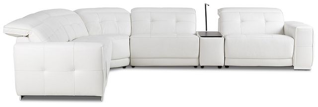 Reva White Leather Medium Triple Power 2-arm Sectional