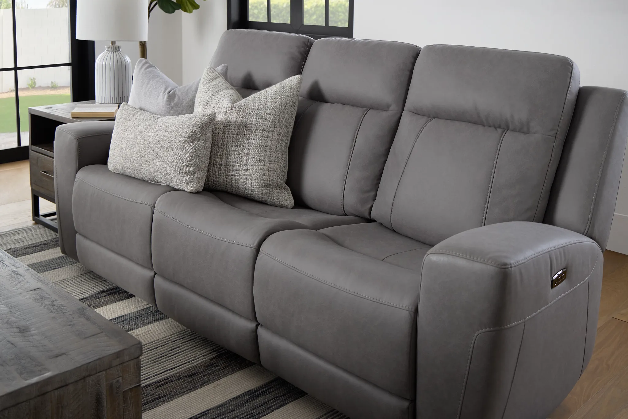 Colton Light Gray Micro Power Reclining Sofa W/ Power Headrest