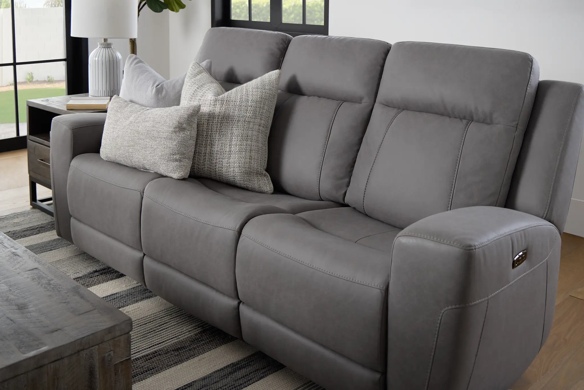 Colton Light Gray Micro Power Reclining Sofa W/ Power Headrest Colton Light Gray Micro Power Reclining Sofa W/ Power Headrest