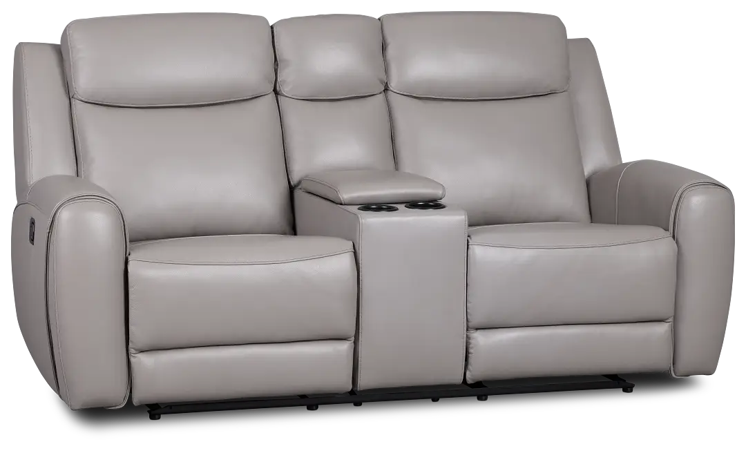 Walker Light Gray Lthr/vinyl Reclining Console Loveseat Walker Light Gray Lthr/vinyl Reclining Console Loveseat