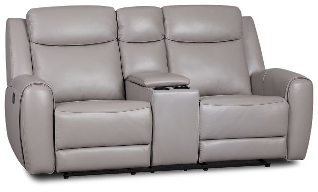 Walker Light Gray Lthr/vinyl Reclining Console Loveseat