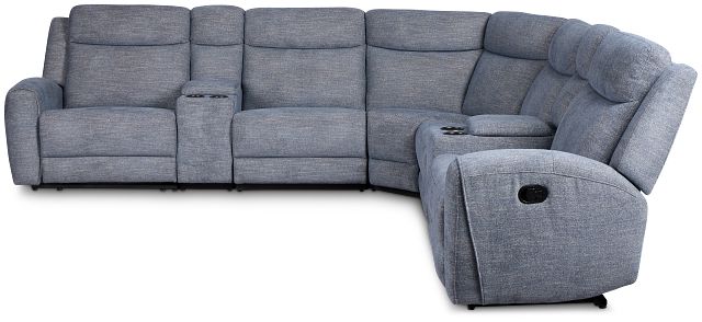 Walker Blue Fabric Large Dual Manually Reclining Two-arm Sectional