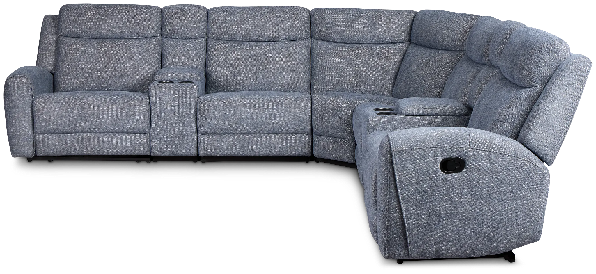 Walker Blue Fabric Large Dual Manually Reclining Two-arm Sectional