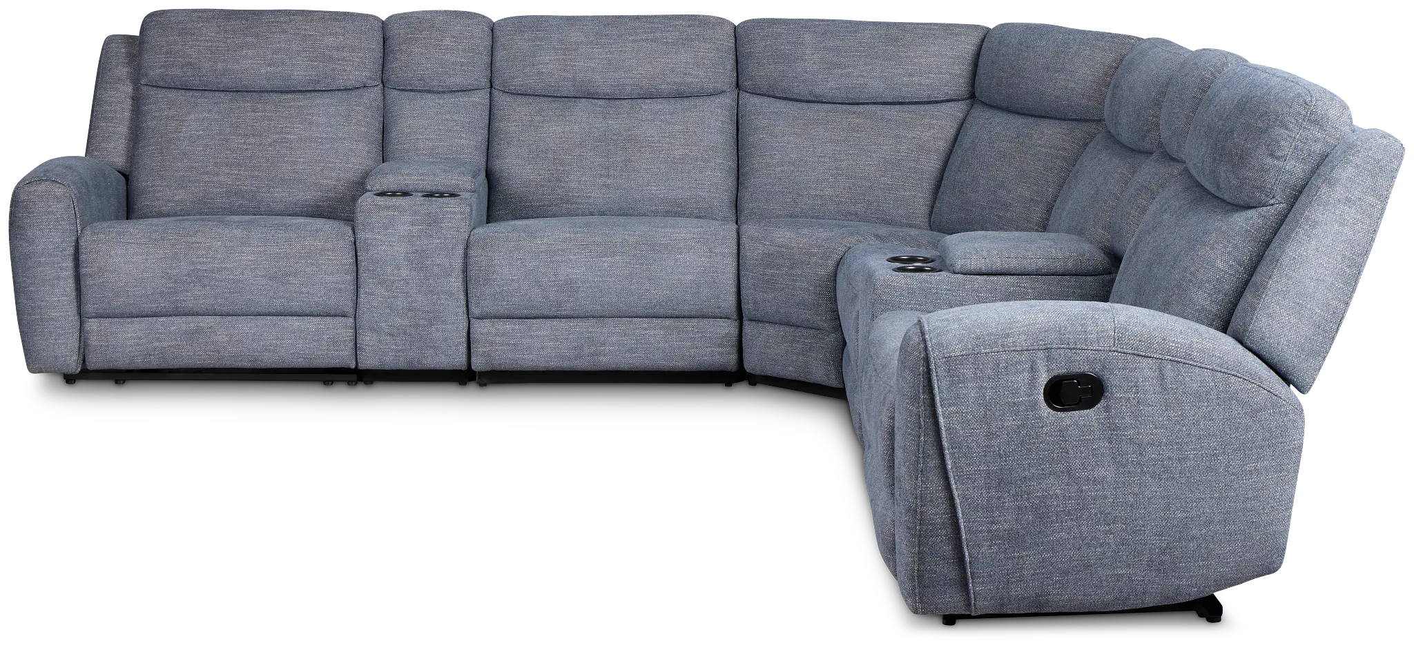Walker Blue Fabric Large Dual Manually Reclining Two-arm Sectional Walker Blue Fabric Large Dual Manually Reclining Two-arm Sectional