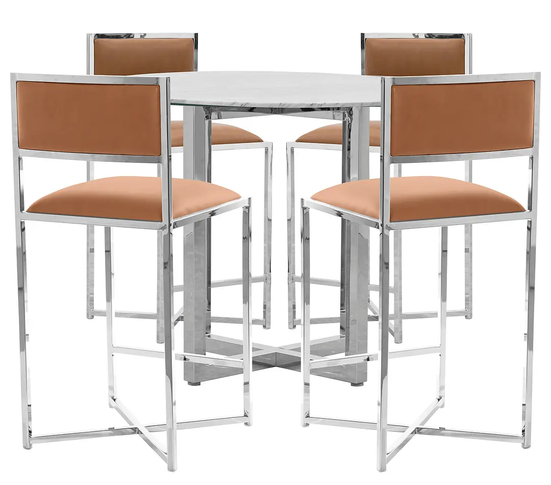 Amalfi Brown Marble High Table & 4 Metal Barstools Amalfi Brown Marble High Table & 4 Metal Barstools
