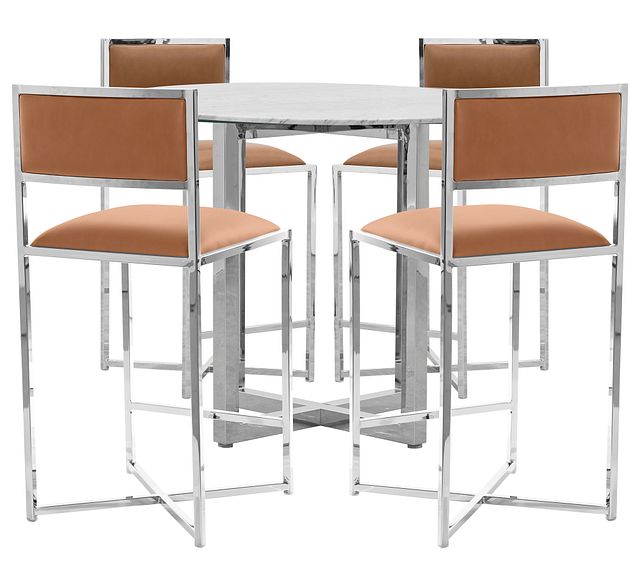 Amalfi Brown Marble High Table & 4 Metal Barstools