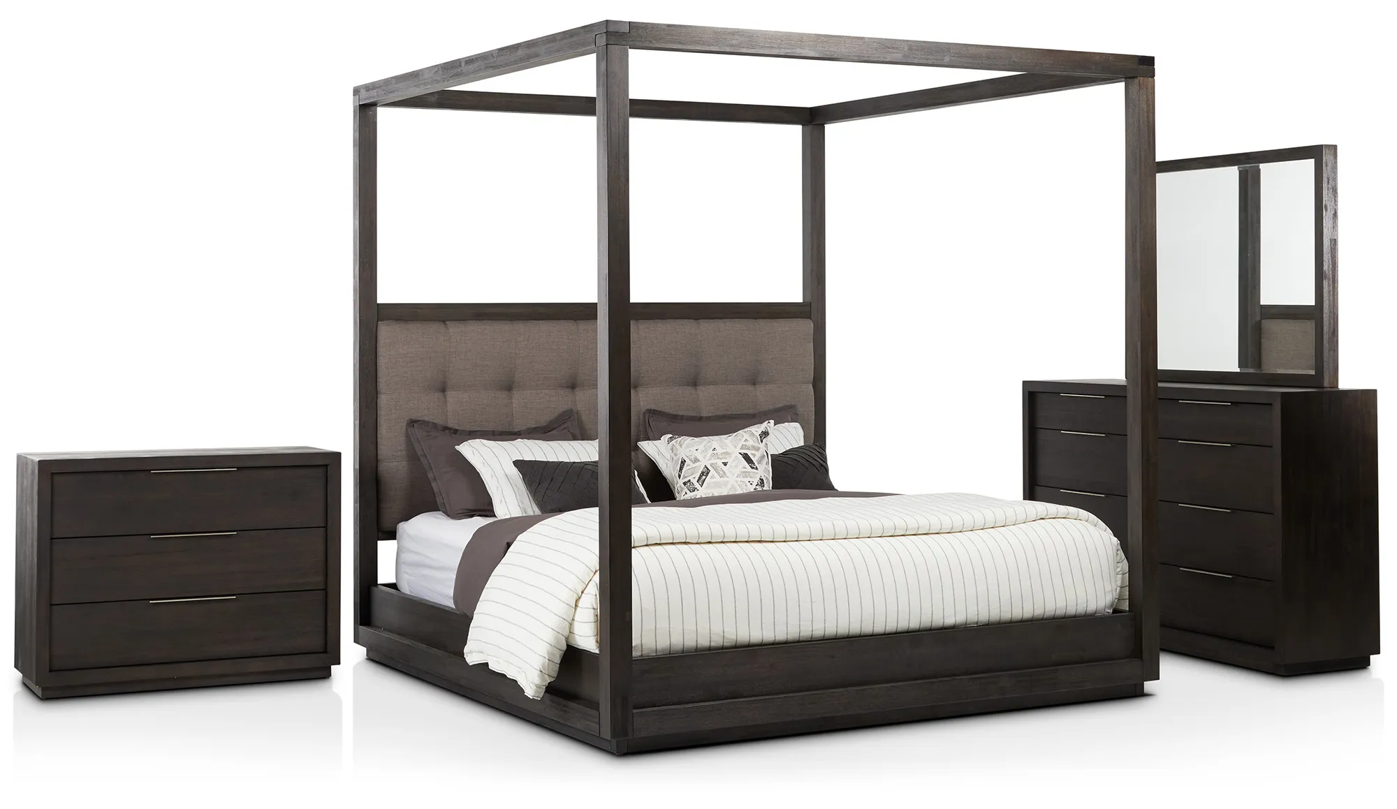 Madden Gray Fabric Canopy Bedroom