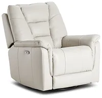 Owen Light Gray Leather Power Glider Recliner With Power Headrest