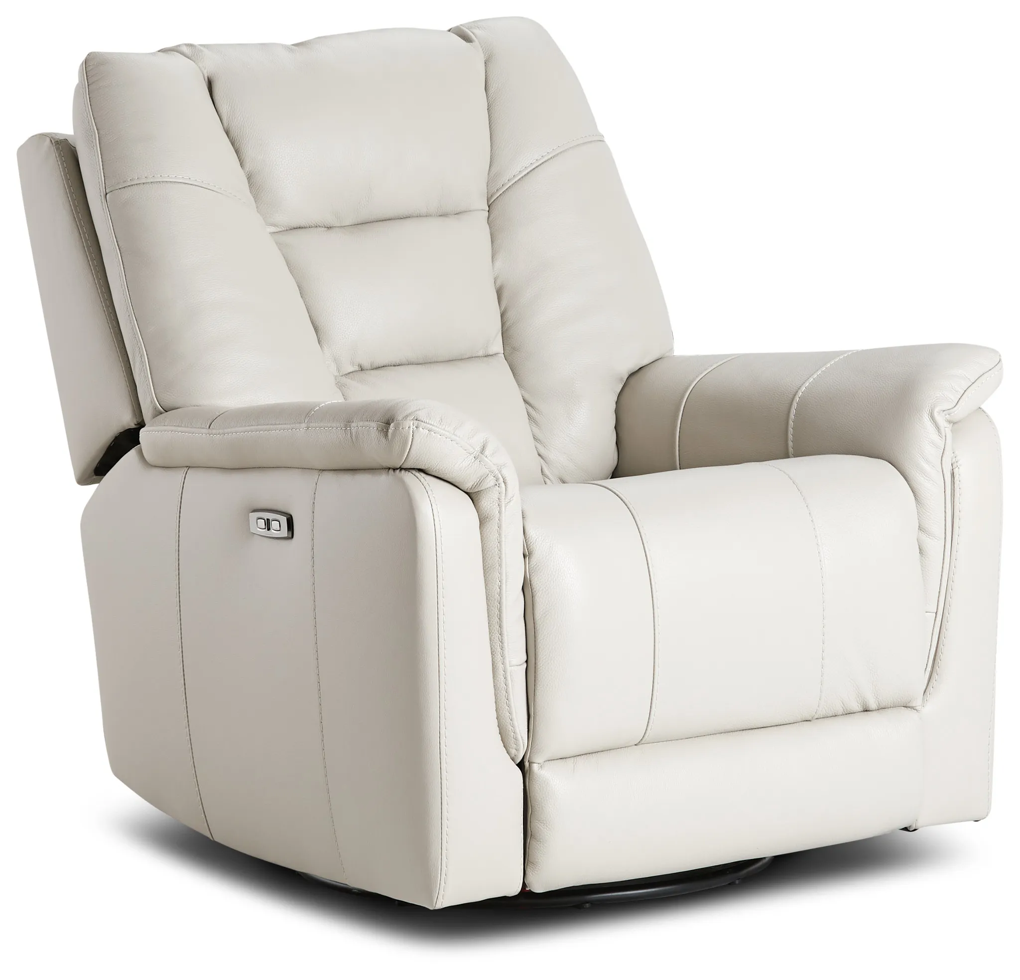 Owen Light Gray Leather Power Glider Recliner With Power Headrest