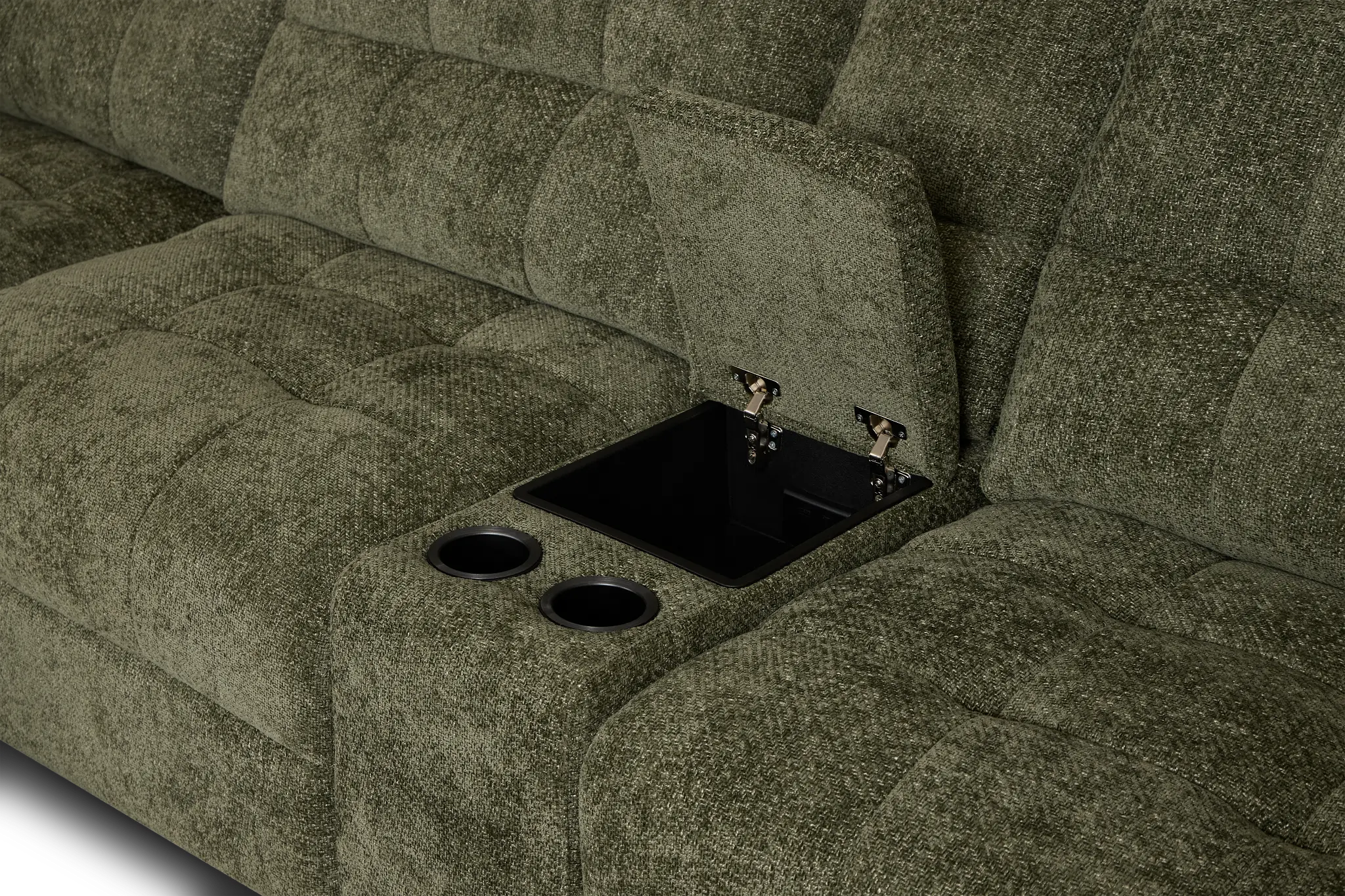 Hendrix Green Fabric Large Tri Power 2 Arm Extension Chaise Sectional Hendrix Green Fabric Large Tri Power 2 Arm Extension Chaise Sectional