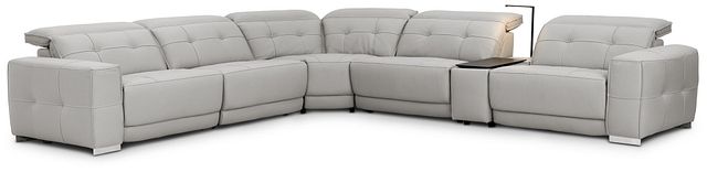 Reva Gray Leather Medium Triple Power 2-arm Sectional