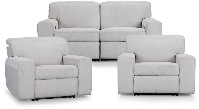 Callum Light Gray Fabric Power Reclining Living Room