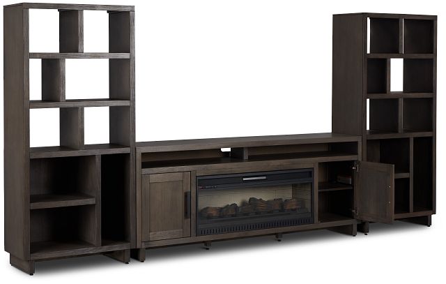 Richmond Gray 80" Open Pier Entertainment Wall With Fireplace (2)