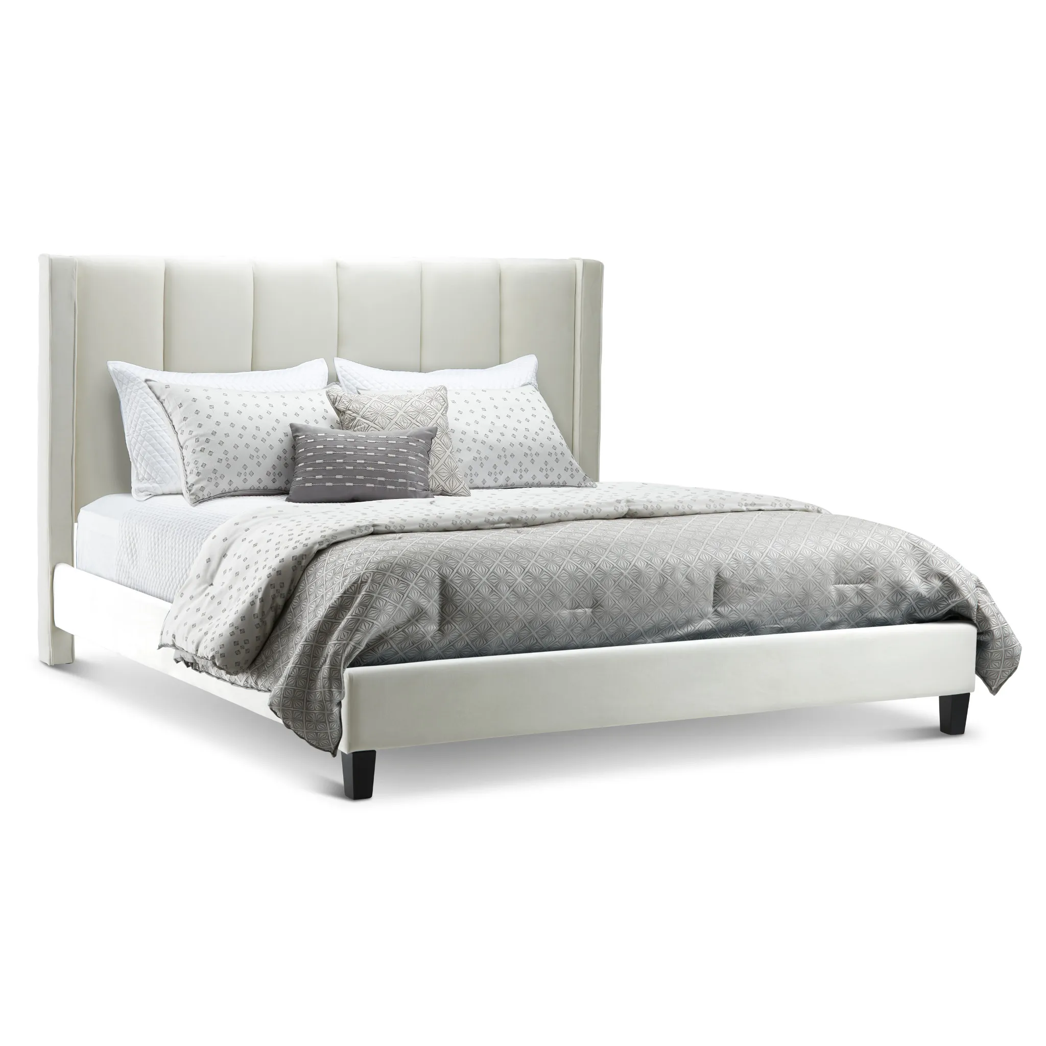 Audrey Beige Velvet Platform Bed