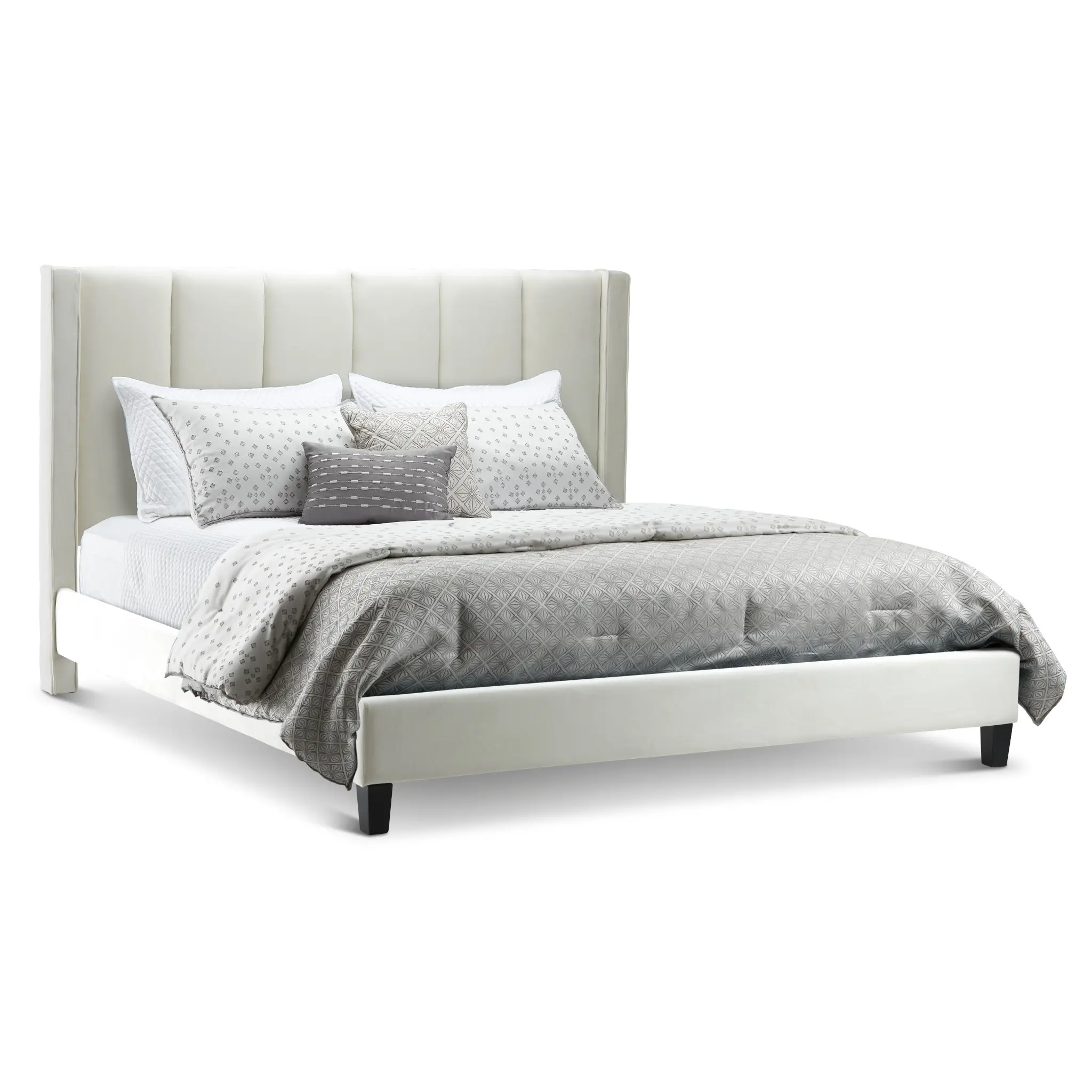 Audrey Beige Velvet Platform Bed Audrey Beige Velvet Platform Bed