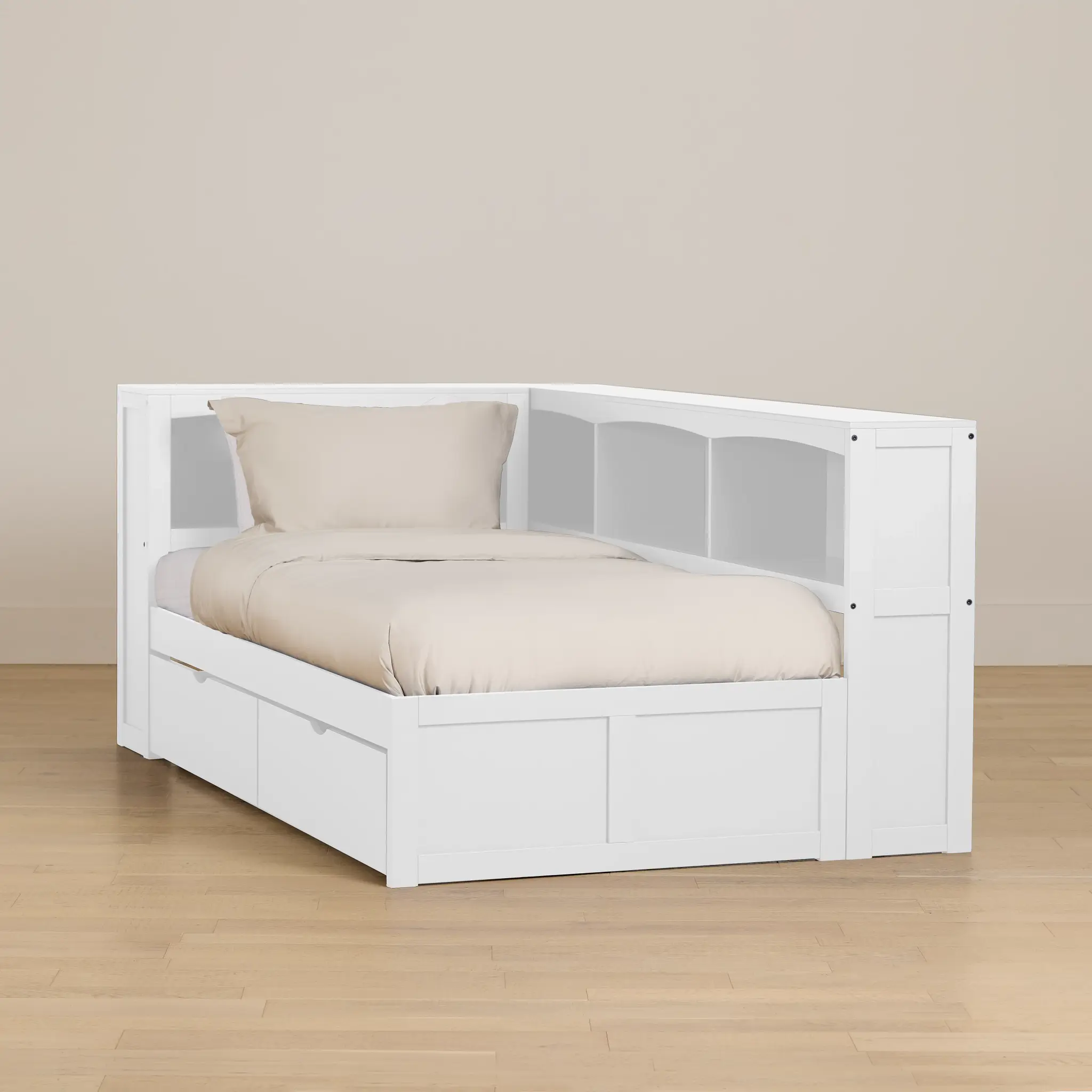 Charleston White Corner Bookcase Bed With 2 Storage Drawers Charleston White Corner Bookcase Bed With 2 Storage Drawers
