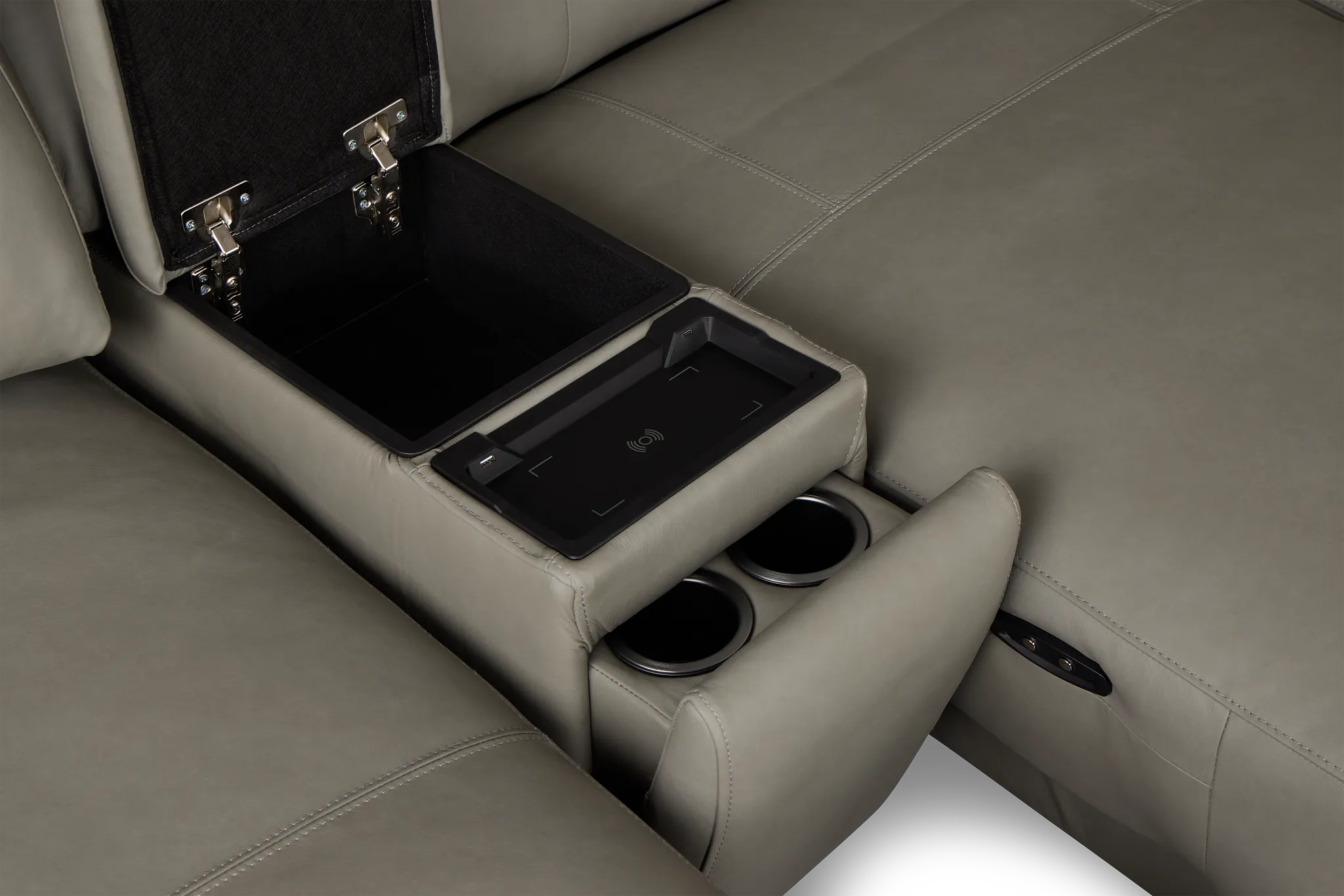 Rudy Gray Lthr/vinyl Medium Dual Power Left Extension Chaise Sectional