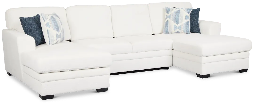 Everly White Fabric Double Chaise Sleeper Storage Sectional